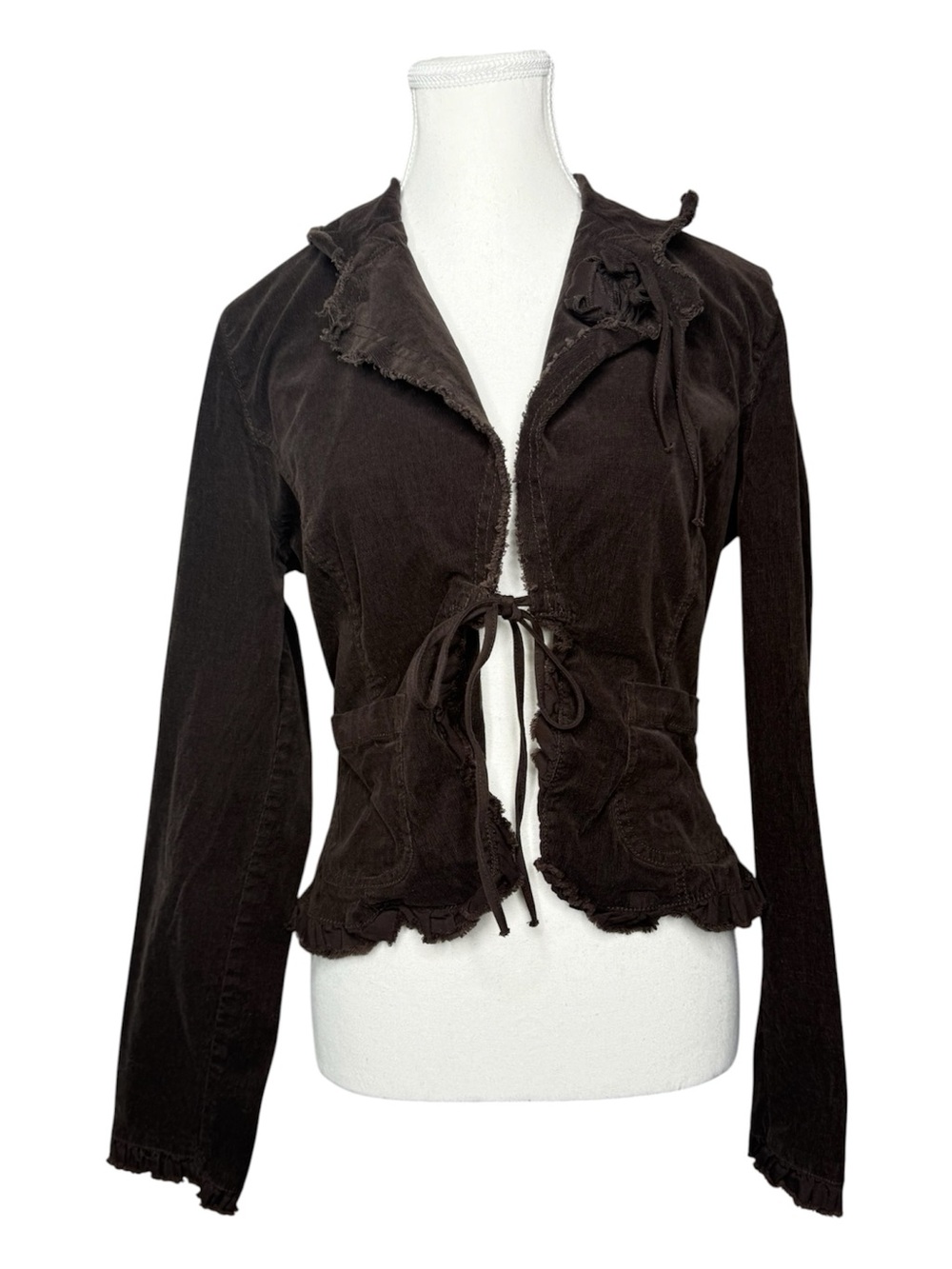 PARIS BLUES Brown Corduroy Tie Front Jacket Boho Western Y2K Large - Picture 3 of 8